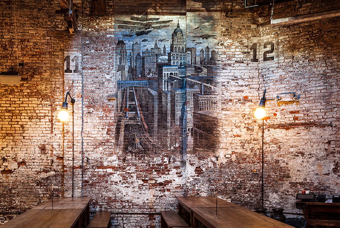 Interior of Houston beer hall.
